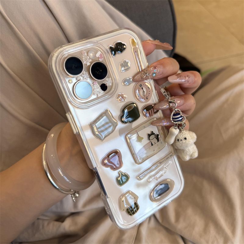 黒猫と白い犬のステッカー Apple 16promax 携帯電話ケース 15pro 新しいモデル 14 女性 13/12/11 に適しています|undefined