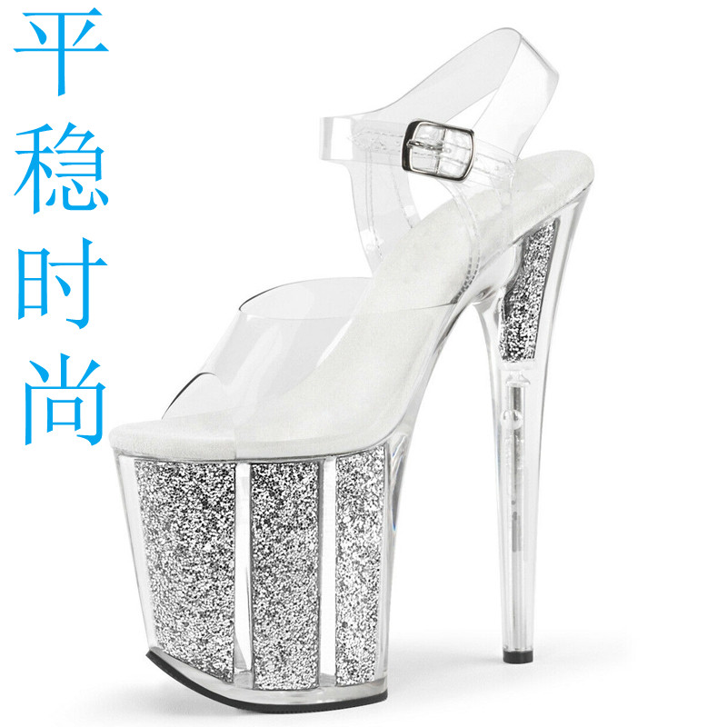20cm tubo de acero zapatos de tacón antideslizante modelo de desfile zapatos de entrenamiento impermeables especiales de diamante de agua sandalias de cristal transparente image 6