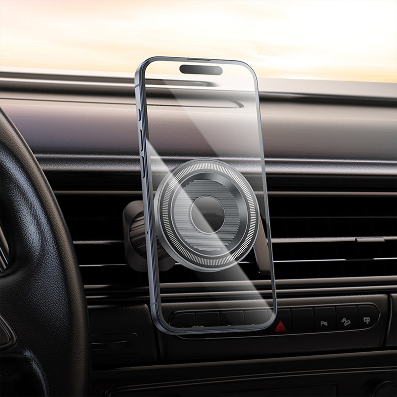 Cross-Border Wholesale Car Phone Holder Dashboard Navigation Fixed Support Bracket Air Vent Clip-On Round Magnetic Mount