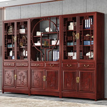 新中式全实木书柜三组合展示置物储物柜书橱多宝阁带门古董摆件架