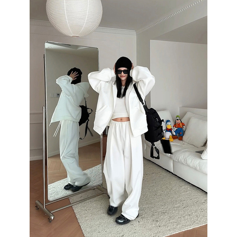 Hong Shirt High Density Sports Sweater suit Women's Spring Casual Age-reducing Jacket Couple's Hooded Sweater Two-piece Set