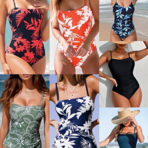 Amazon Cross-Border Brazilian Bikini Printed One-Piece Swimsuit for Women, European and American Popular Style, Wholesale Swimwear, Sexy