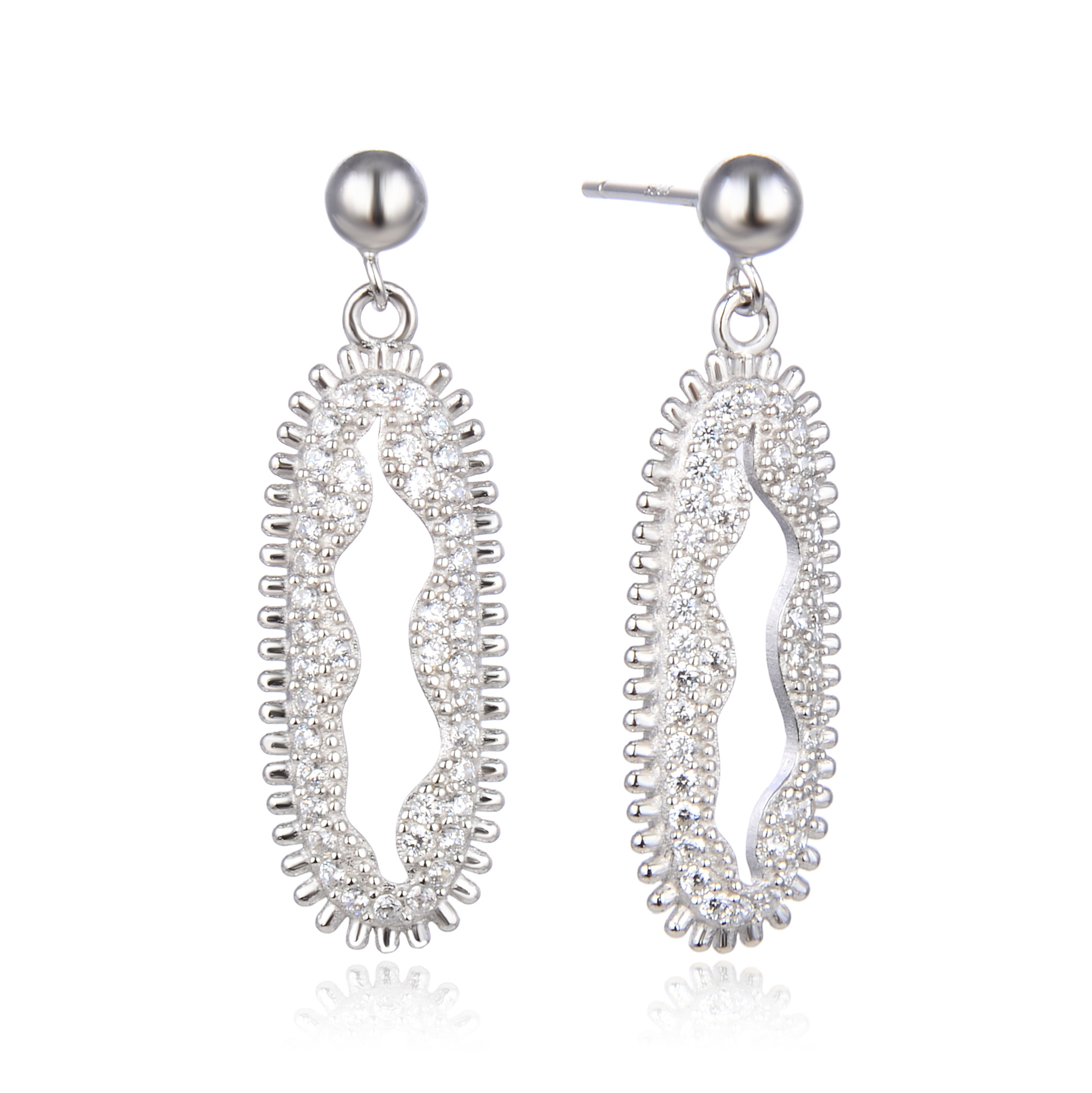 Joyas de moda europeas y estadounidenses de comercio exterior 925 plata esterlina damas geométrica exagerada hueco pendientes de zircón largos pernos