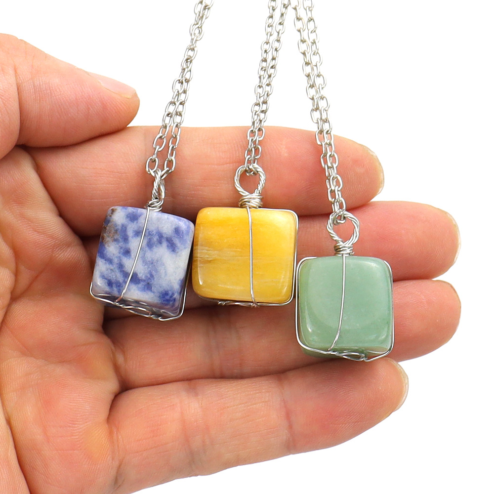 Couple Gender Fashion Square Alloy Natural Stone Handmade Pendant Necklace 1 Piece