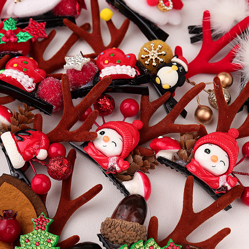 Pince à cheveux en corne d'élan, couvre-chef de noël, pince à cheveux de noël, accessoires pour cheveux d'enfants, tête de femme_voghion.com