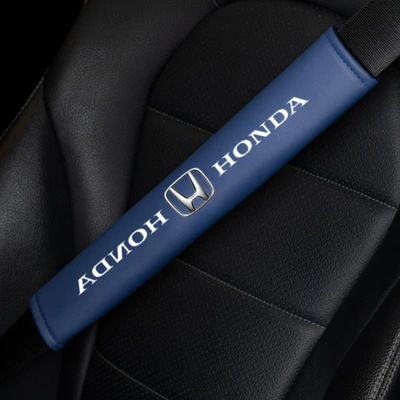 Seat belt shoulder pad — Leather Comfortable Breathable Seatbelt - honda-imperial-blue-pair-6x38cm