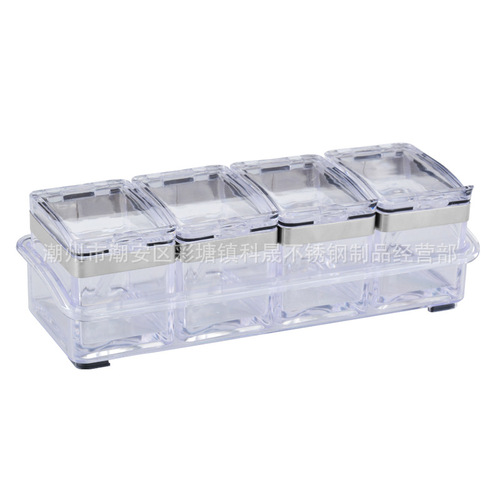 Food grade acrylic three or four grid square sugar jar chili jar creative fashion European seasoning jar kitchen seasoning box