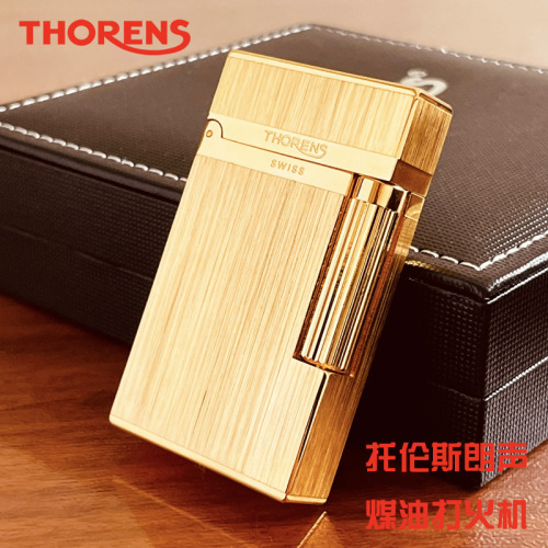 The brand originates from Switzerland THORENS Torrance kerosene lighter personalized brass carved grinding wheel steel tone