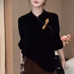 一件代发简单百搭打底衫2025秋季新款时尚新中式国风丝绒内搭上衣