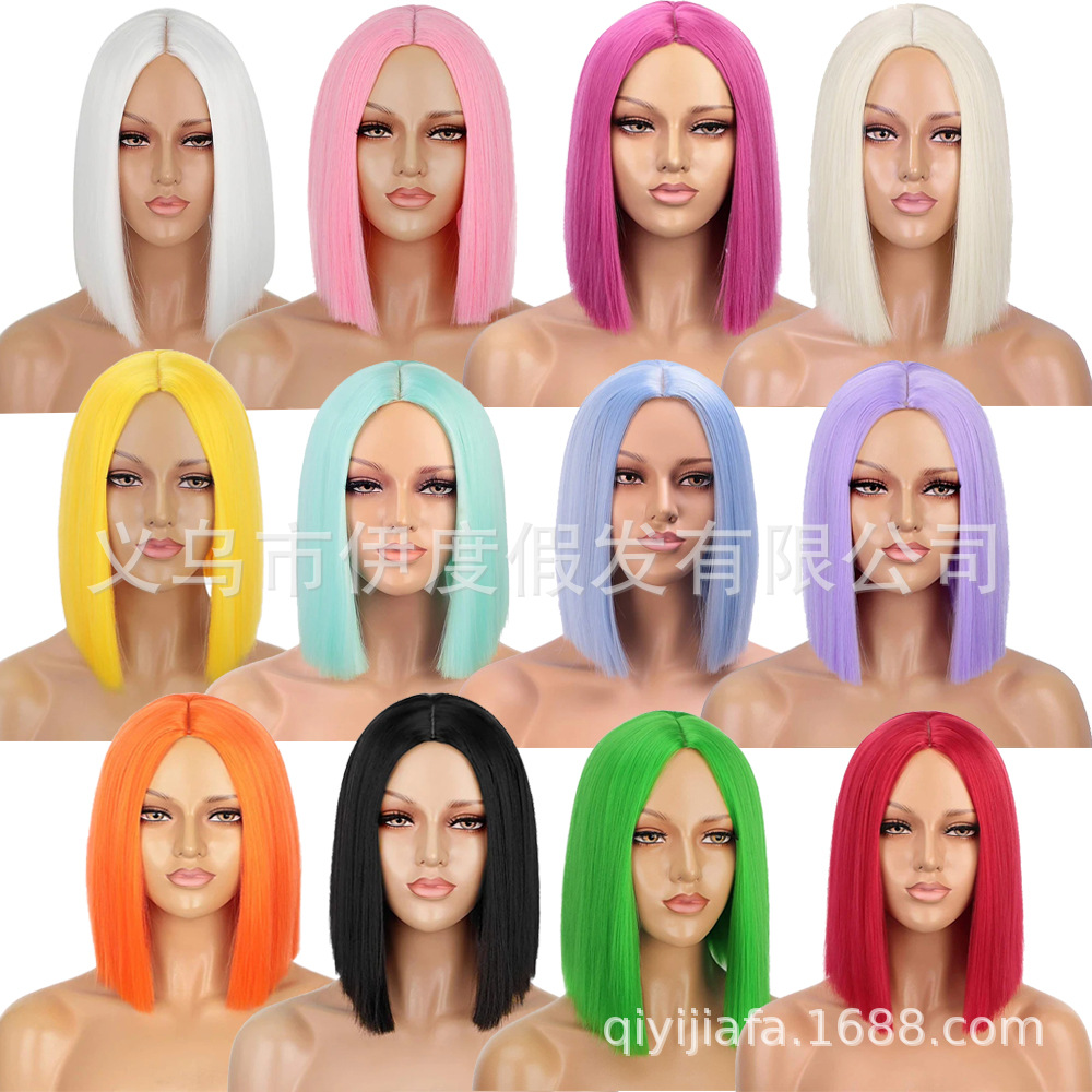 Color wig female short hair Europe and t...