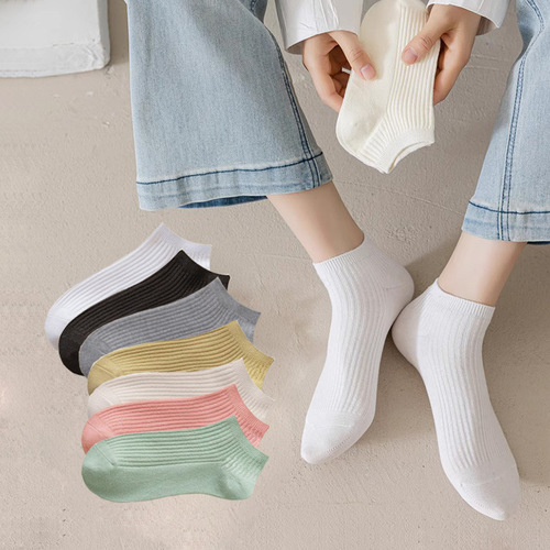 Women's Summer Socks, Thin Cotton Ankle Socks, Deodorant & Absorbent, Pure Cotton Solid Color Mesh Boat Socks for Summer