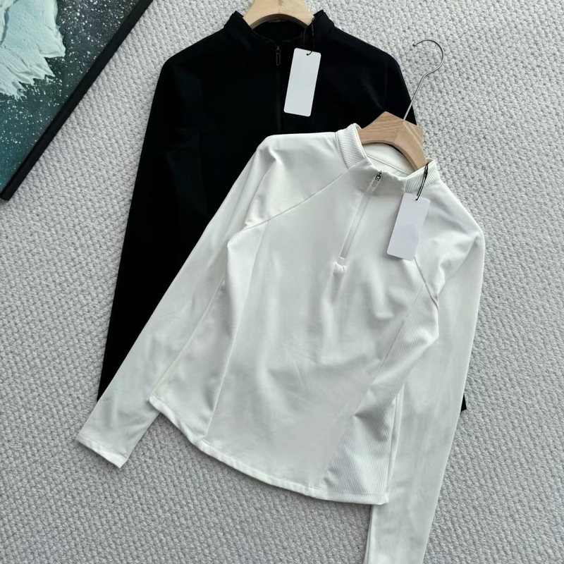 D Ladies' Training Sports Half-Zip Long-Sleeve T-Shirt Korean Style Simple Commute Comfortable Stretchy Everyday Wear D Ladies' Training Sports Half-Zip Long-Sleeve T-Shirt Korean Style Simple Commute Comfortable Stretchy Everyday Wear