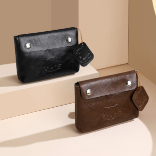 Cute Cat Handmade Red Leather Coin Purse Cute Mini Portable Earphones Portable Small Card Holder Storage Bag