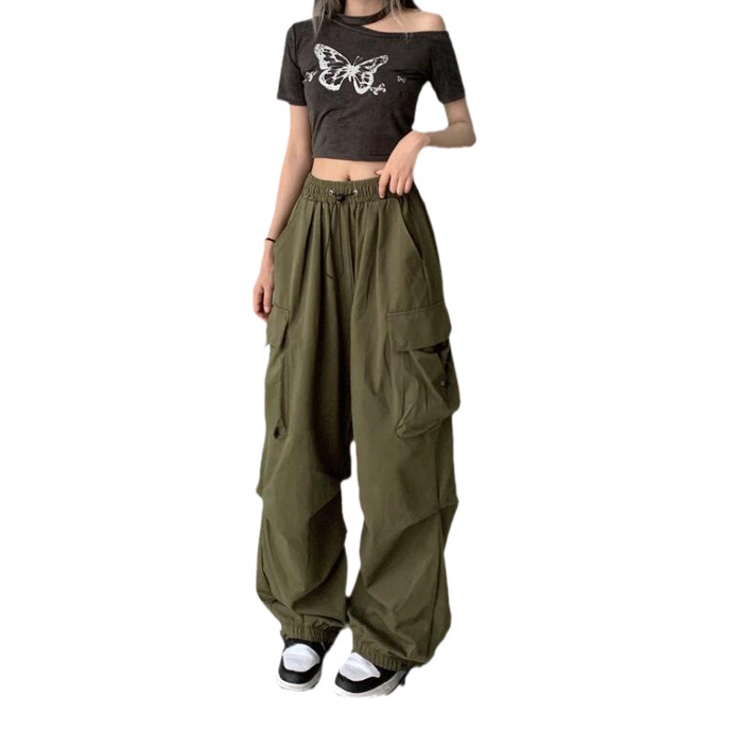 Ropa DE TRABAJO retro americana pantalones casuales verano versátil recto drapeado pantalones atados al tobillo pantalones sueltos de pierna ancha ins