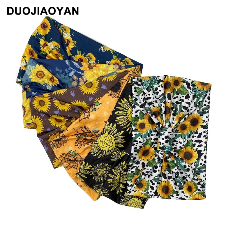 Nueva diadema de moda europea y americana con estampado de girasol, diadema elástica para correr, diadema de yoga absorbente de sudor, accesorios para el cabello_voghion.com