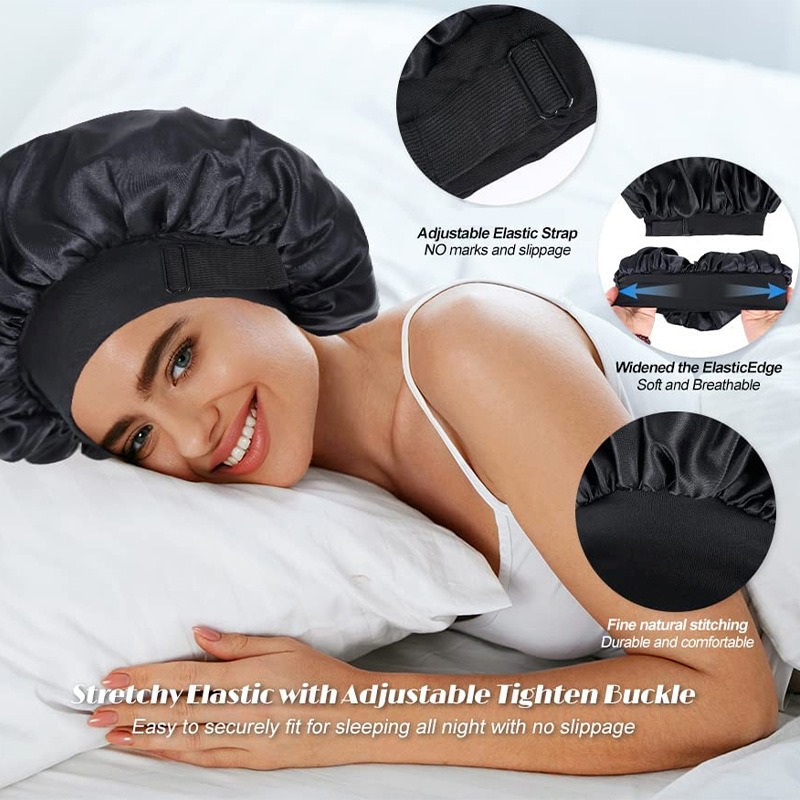 Hot Selling Double-Layer Satin Positioning Rubber Band 30cm Diameter Nightcap Bonnet Beauty Hat with Adjustment Buckle Hat Hot Selling Double-Layer Satin Positioning Rubber Band 30cm Diameter Nightcap Bonnet Beauty Hat with Adjustment Buckle Hat