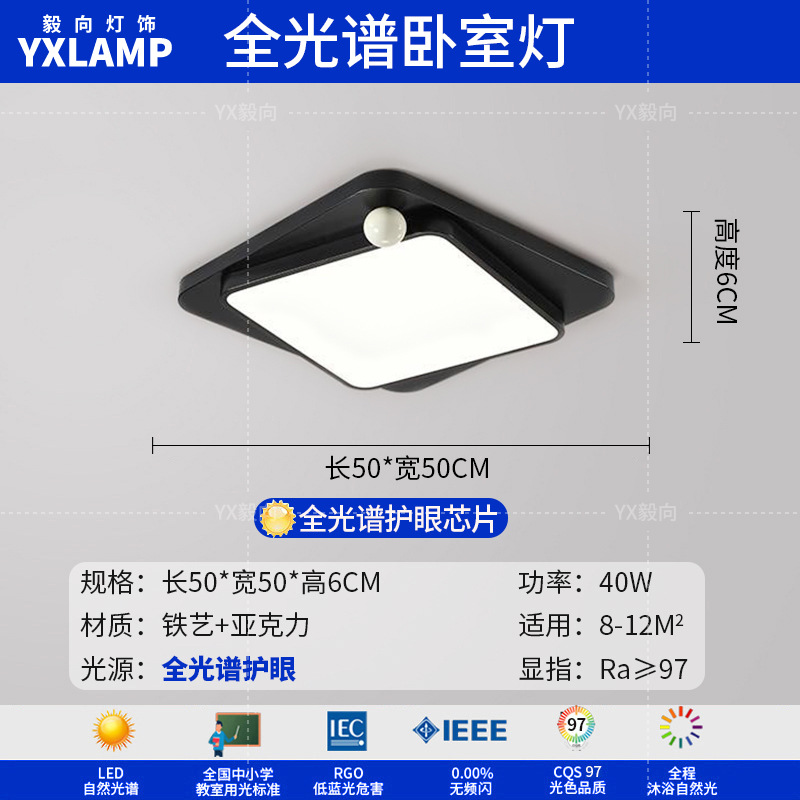 Luz de techo minimalista italiana sala de estar luz principal LED atmósfera creativa simple negro de alto nivel protección de ojos lámpara de dormitorio principal