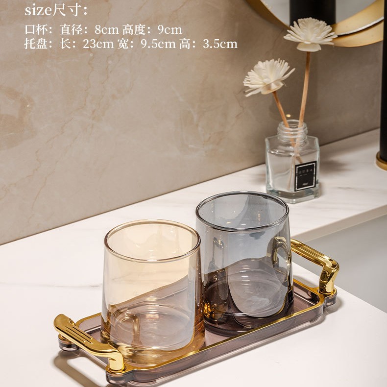 Trapezoidal amber + gray + gray gold edge tray