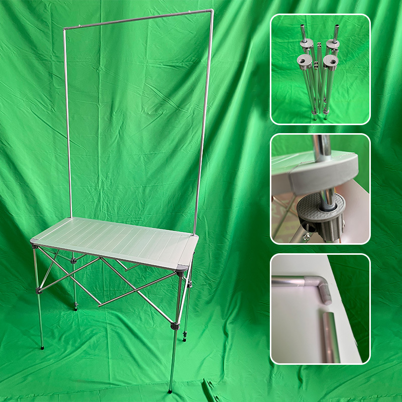 Shanghai al por mayor de aleación de aluminio de promoción Mesa 50*90 portátil plegable soporte de exhibición mesa de ensayo Tabla de inscripción mesa de empuje de piso