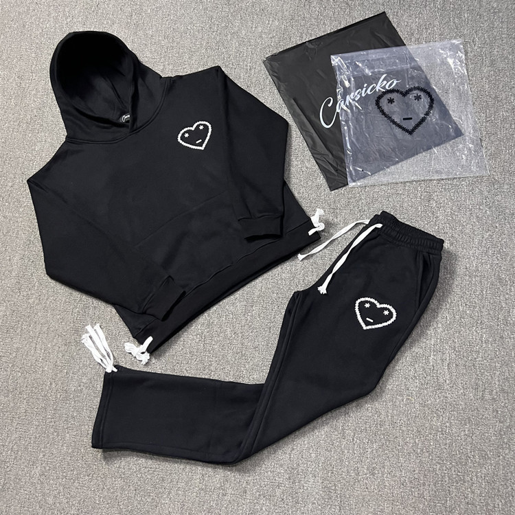 Carsicko Heart Sports Suit Fleece-Lined Loose Sweatshirt Sports Pants European and American Hip-Hop Men's and Women's Hoodie Trend