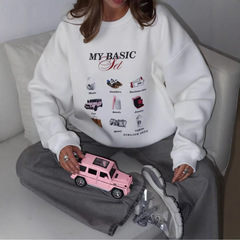 アメリカのファッションブランドとベルベットのカジュアルなアルファベットの丸首のガーディアン女性秋冬のカップルの服装は独特で美しい上着を着ている