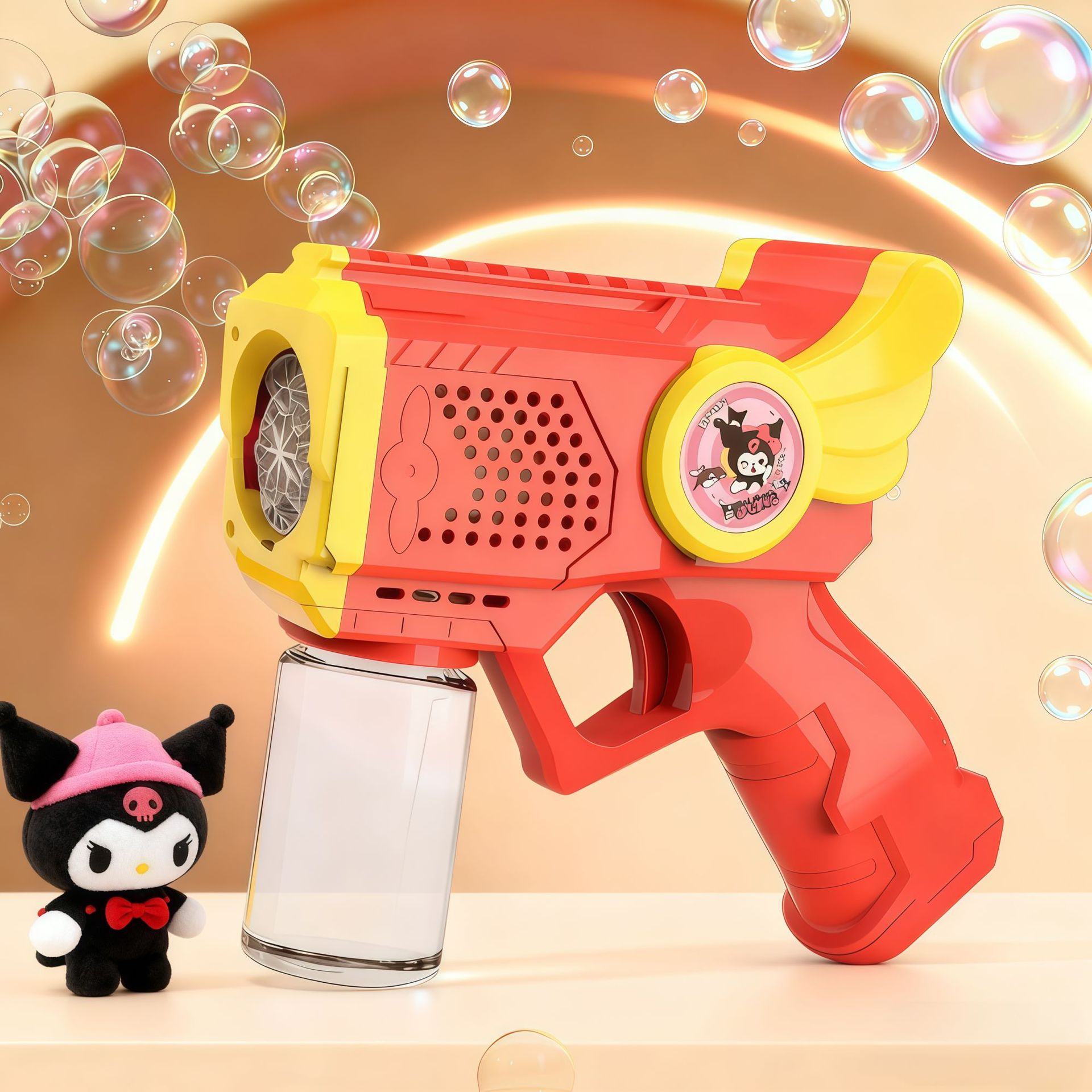 Red unicornio burbuja máquina de luces infantiles de mano pistola de burbujas automática parque estando juguetes de burbujas al por mayor