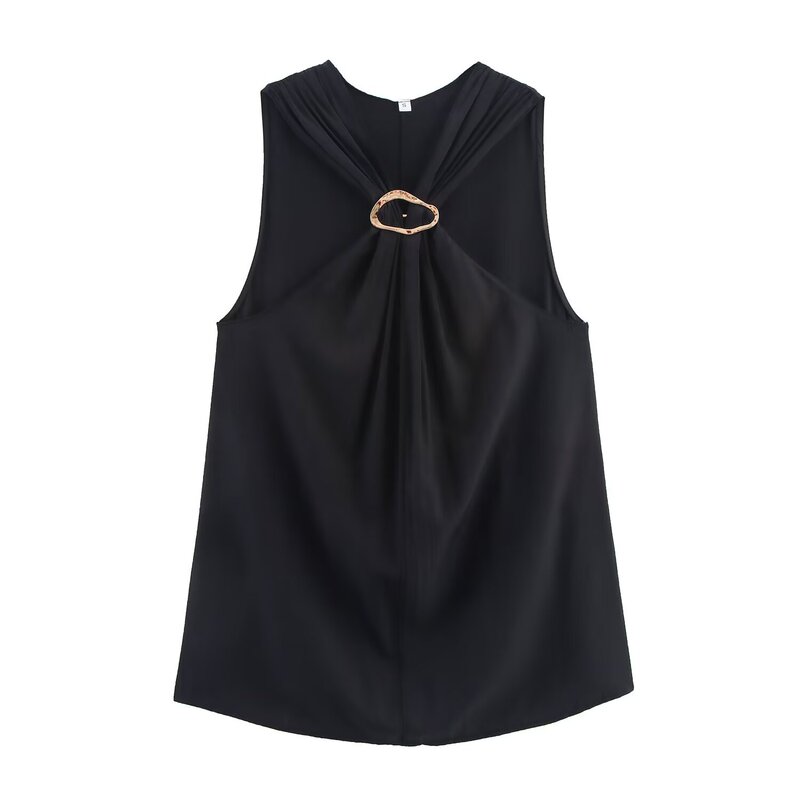 Cross-Border Supply 2025 Summer New Women's Fashion Stylish Simple Versatile Brooch Design Sleeveless Shirt Vest Cross-Border Supply 2025 Summer New Women's Fashion Stylish Simple Versatile Brooch Design Sleeveless Shirt Vest
