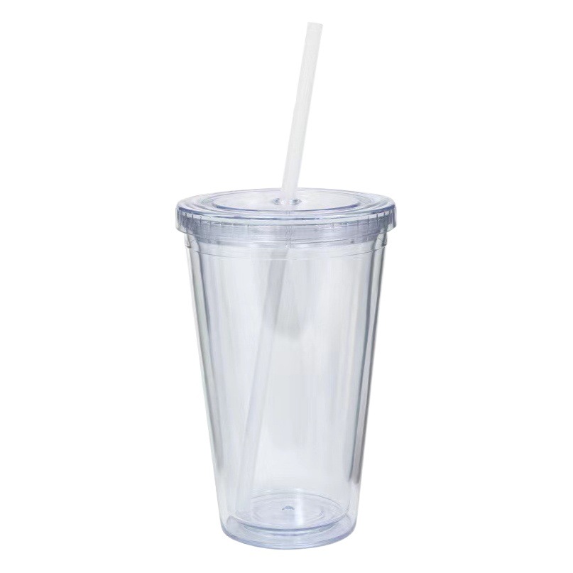 Taza de plástico 16oz lentejuelas Tarjeta de brillo bebida fría taza de jugo transparente con tapa plana de doble capa taza de paja fábrica al por mayor