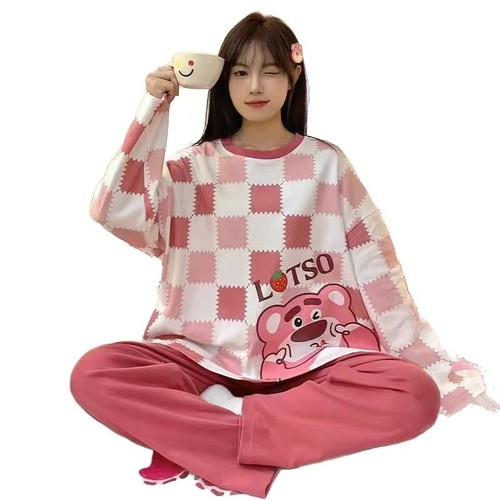 Internet celebrity live broadcast Korean ins pajamas women's spring and autumn loose large size cartoon home wear long-sleeved suit