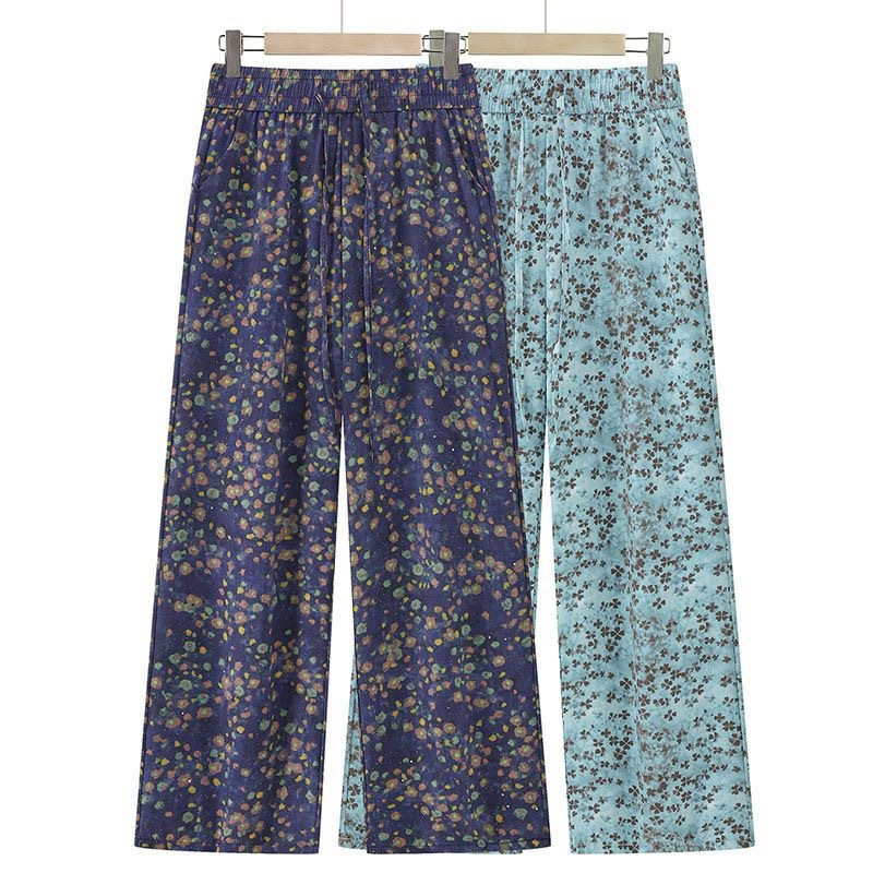 Women's Casual Pants 2026 Summer Sun Protection New Fashion Elastic High Waist Floral Narrow Wide-Leg Loose Slimming Pants