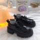 Small sun family black thick-soled Joker small leather shoes women's 2025 spring chic retro British Japanese jk single shoes