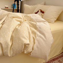 冬季全棉淑女花边印花磨毛四件套法式纯棉被套床单床笠款加厚床品