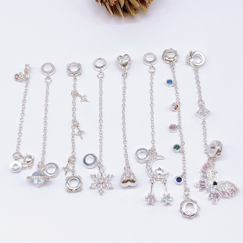 Strong Color-retaining Light Luxury Copper Silver Plated Butterfly Bracelet DIY Safety Chain Micro-inlaid Tassel Zircon Sliding Pendant Accessories