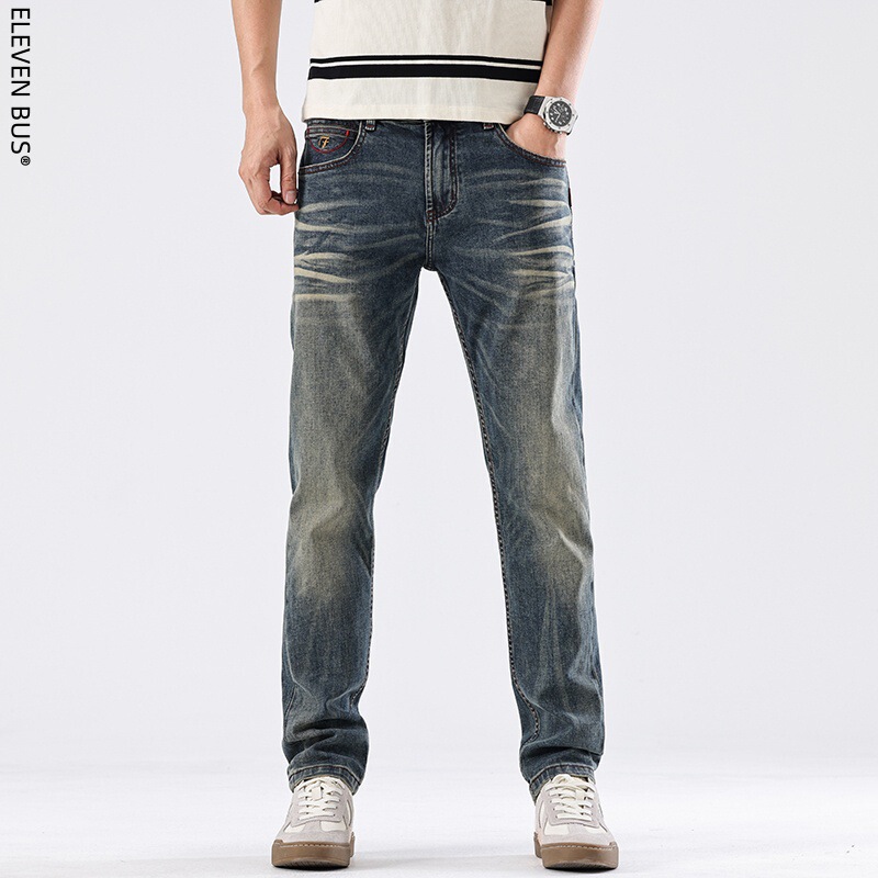 New American Heavy Industry Retro Washed Jeans Men's High-End Trendyy Slim Men's Small Straight Denim Trousers