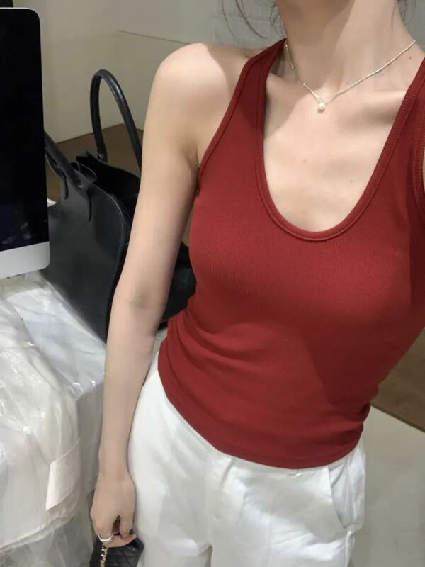 内衣辣妹挂脖U领吊带背心女工字美背一体带胸垫内搭打底运动上衣|undefined