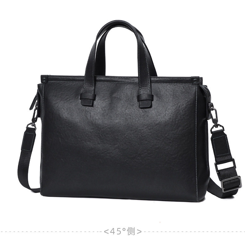 Túi xách tay nam da bò thật công sở đựng tài liệu laptop dung tích lớn 38×11×26 cm — Màu đen da thực vật chi tiết 15