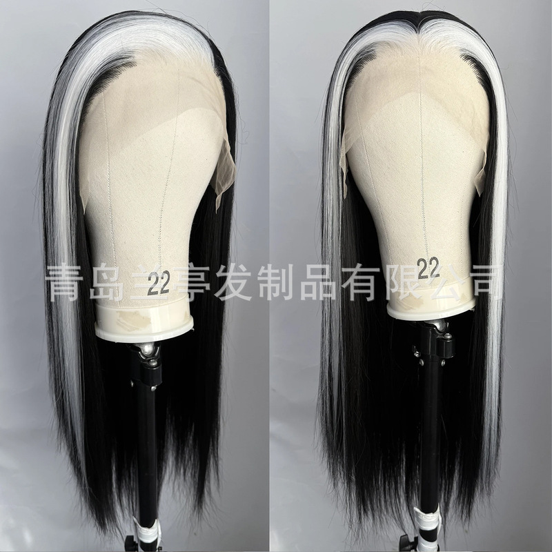 European and American Style Gradient Black Lace Front 13X4 Women's Lightweight Soft Long Straight Synthetic High-Temperature Fiber Wig