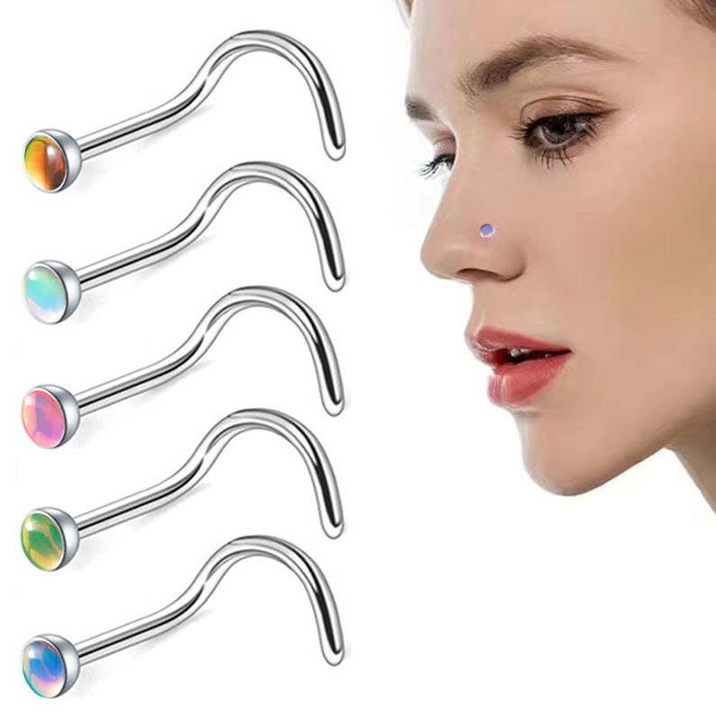 Gradient Nose Stud With Oil Drop Glitter Film In Star Shapes_voghion.com