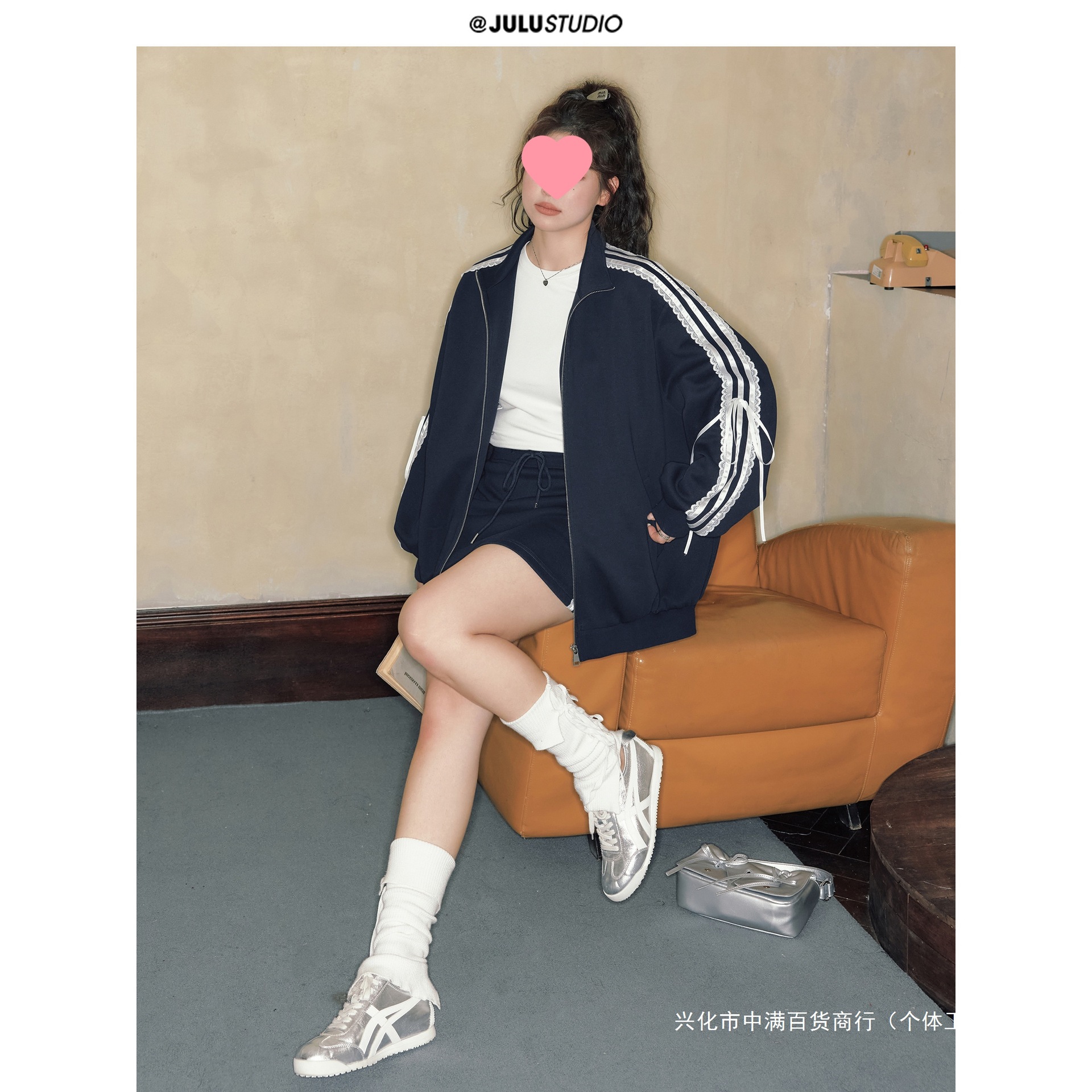 跨境巨鹿工作室&ldquo;都市俱乐部&rdquo;微胖mm少女感休闲蕾丝夹