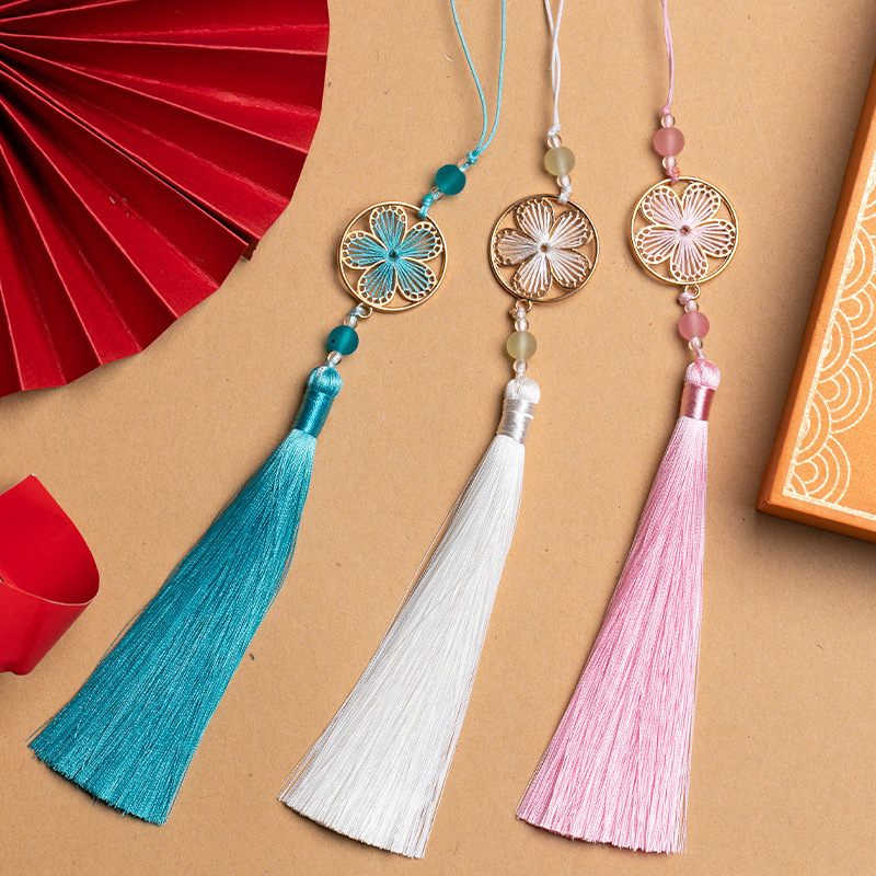 14CM Long Flower Full Moon Tassel Pendant Chinese Style Hanfu Collar Decorative Hanging Fan Drop Gift Box Pendant