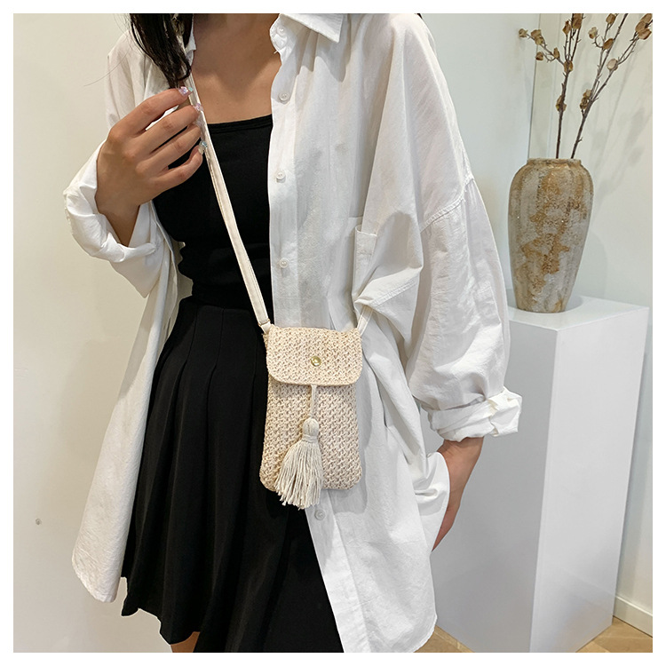 Crossbody Bag Bags Type Women's Small Straw Solid Color Streetwear Straw Square Flip Cover Crossbody Bag