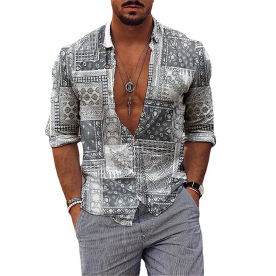 2024 new 3d digital printing wish new men's gradient digital printing long sleeve shirt a generation of hair