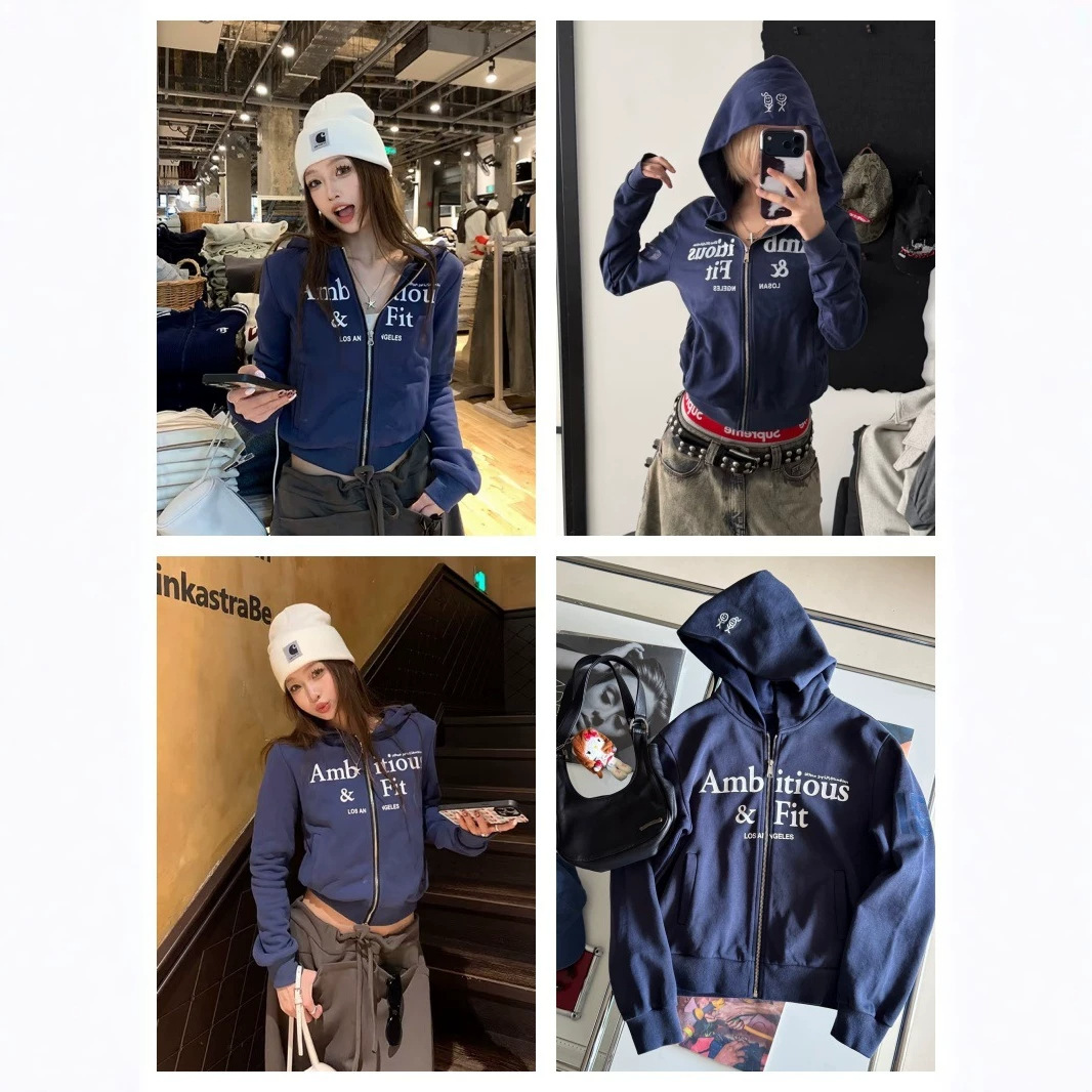 Cross-border Korean Jennis-style stickman embroidered hooded sweatshirt jacket, washed and distressed, vintage street style