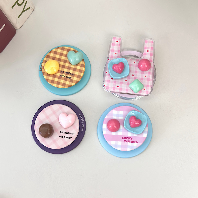 Korean Simple Plaid Heart Handmade DIY Magnetic Holder Suitable for Magsafe Mobile Phone to Strongly Adsorb the Desktop