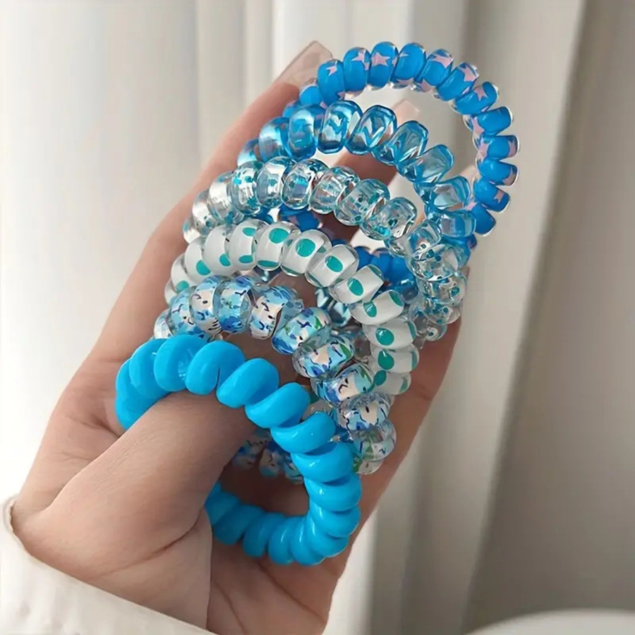 35g Weight Telephone Cord Hair Tie Hair Accessories Type 1 Set Quantity Holiday, Daily Occasion Plastic Material Color Block Pattern Women's Gender Simple Style, Classic Style Style Women's Simple Style Classic Style Color Block Plastic Telephone Cord Hair Tie 4