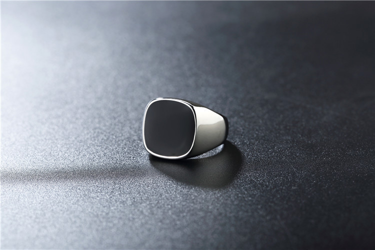 Stainless Steel Material Square Pattern Simple Style Square Stainless Steel Enamel Men's Rings