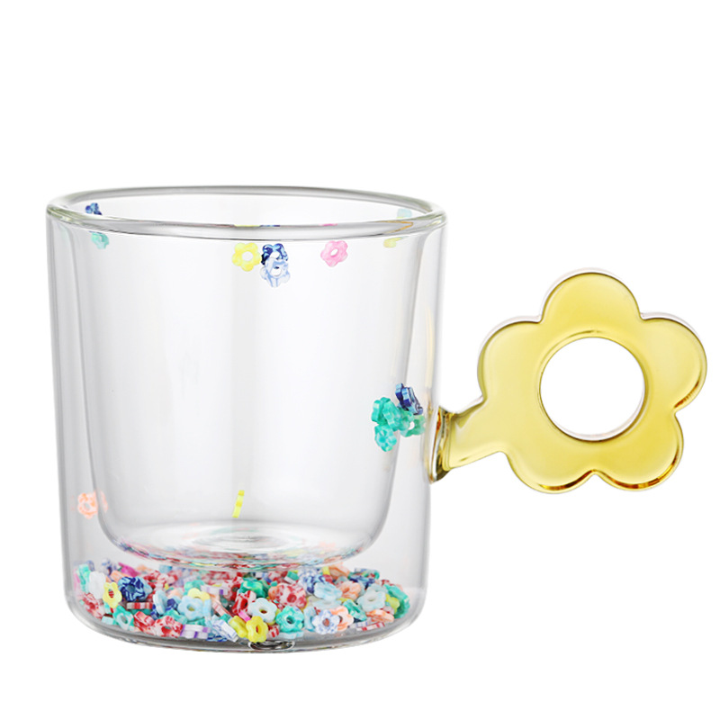 Flores copas de silicio copas de vidrio doble copas de arena flotante copas de vidrio de alto silicio copas de agua copas de agua copas de agua de oficina en el hogar