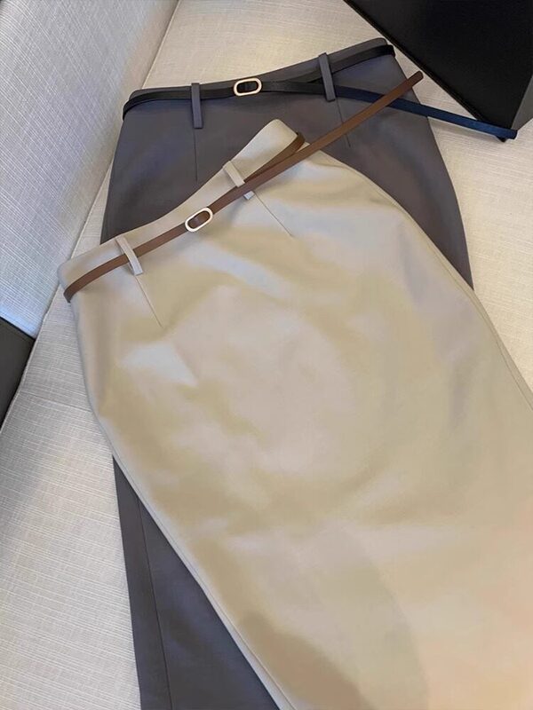 Gray Suit Skirt for Women, Summer High-Waisted Mid-Length Straight Skirt for Petite Figures, Professional Workwear Pencil Skirt