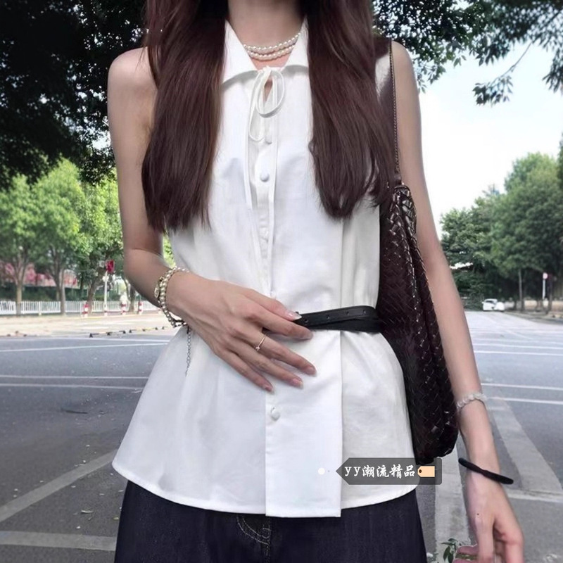 White Sleeveless Polo Shirt for Women, Summer Loose Design, French-Style Slim-Fit Tank Top, Trendy Ins Style