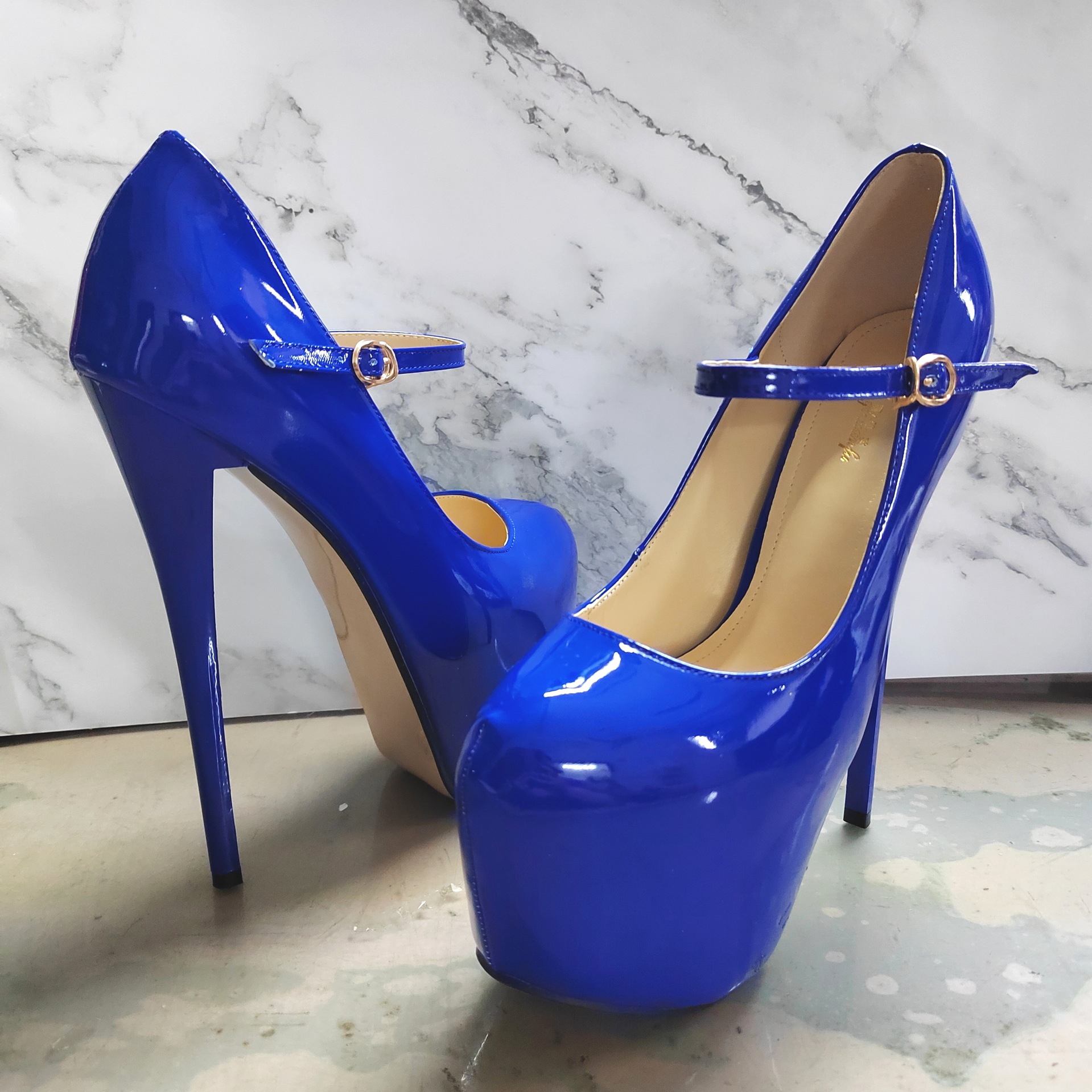 Giày cao gót nữ mũi nhọn quai ngang một dây, gót 19 cm, phong cách trình diễn — màu đen chi tiết 2